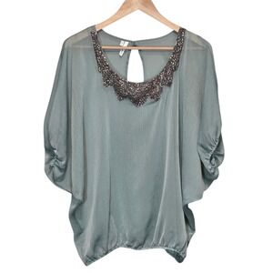 Studio Y Sheer Silver Beaded Relaxed Tunic Top Romantic Boho Fairy Glam Womens S